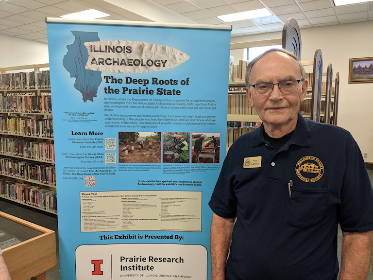 Sam Lattuca, WCHS president, speaking at the opening of a new traveling exhibit at the Marion Carnegie Library on 8_16_2026